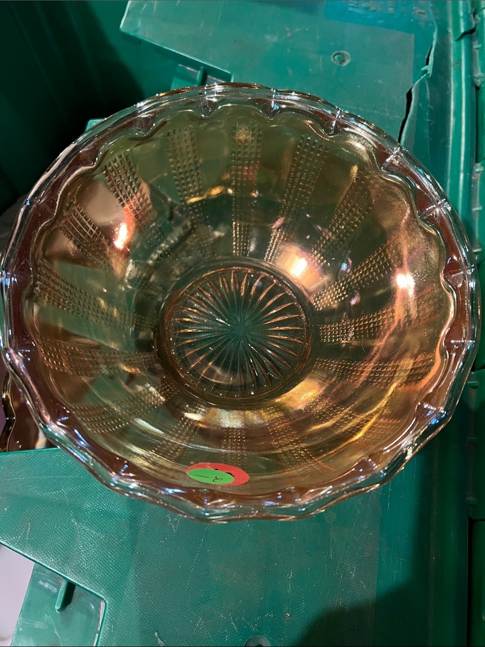 Vintage Iridescent Glass Serving Bowl - Amber Pink Shine